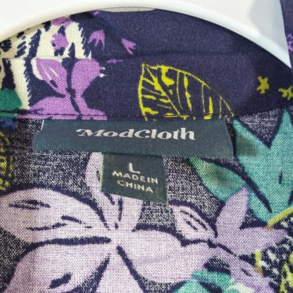 Modcloth Proactive Panache Purple Tropical Novelty Print Tie Neck Romper Size L - Picture 6 of 9